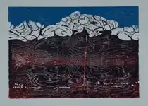 Rekviem for trallebanen i Ålvik. Fargetresnitt. 65 x 45 cm